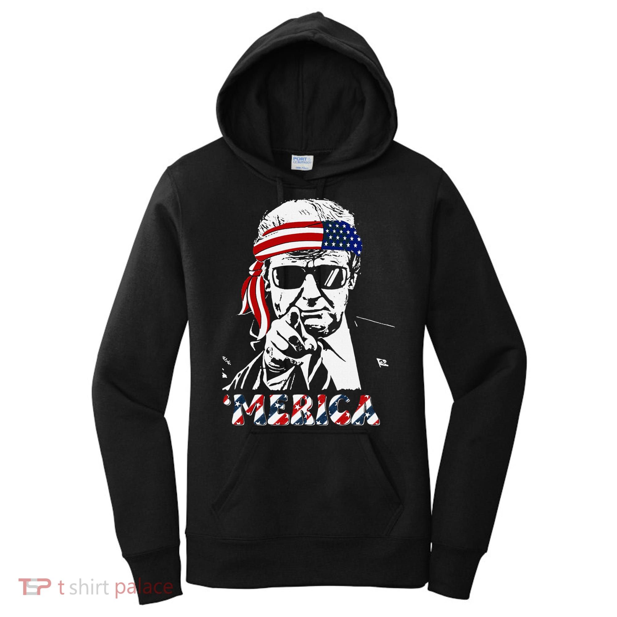 Merica Trump Happy American Flag Women's Hoodie