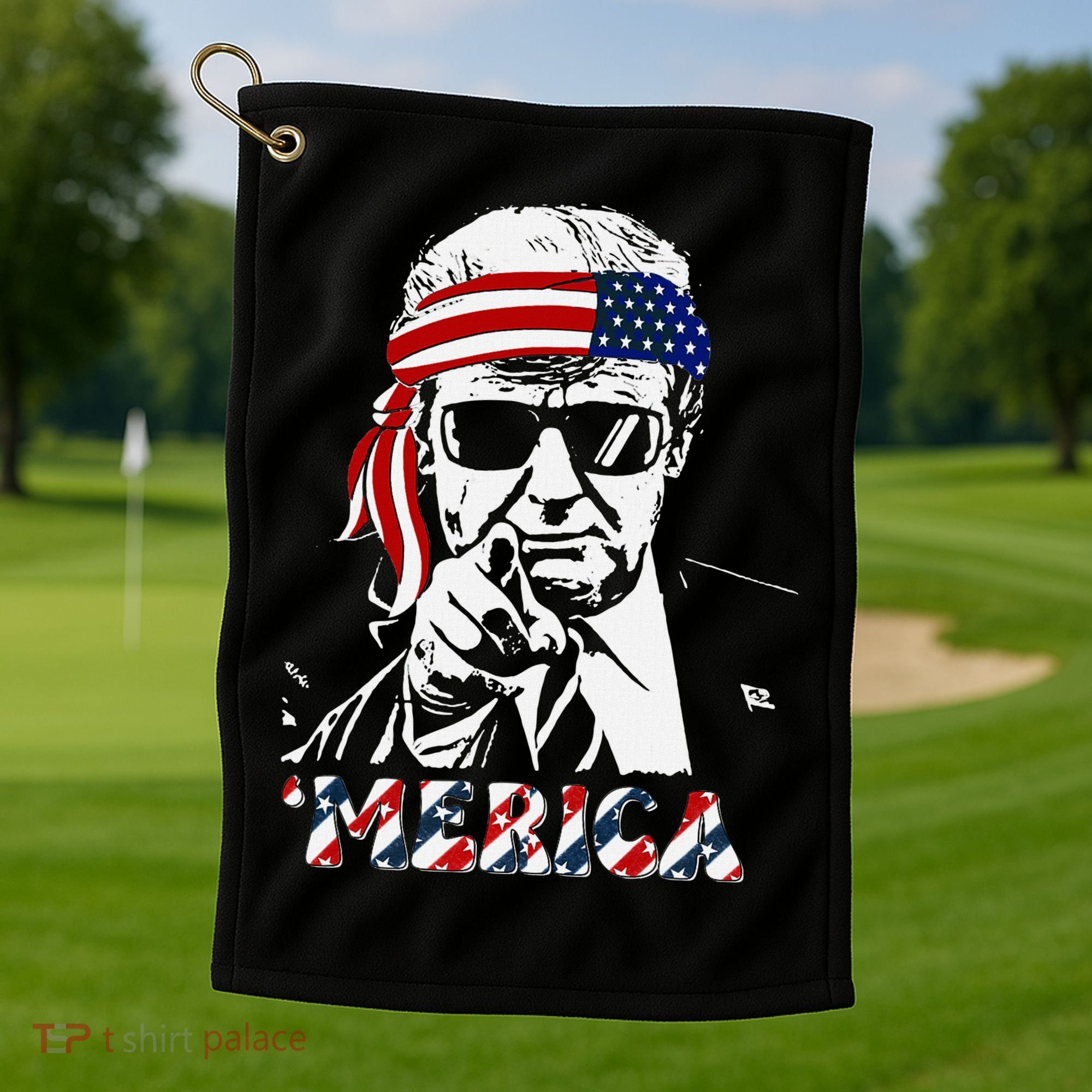 Merica Trump Happy American Flag Golf Towel