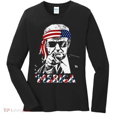 Merica Trump Happy American Flag Women's Long Sleeve Shirt