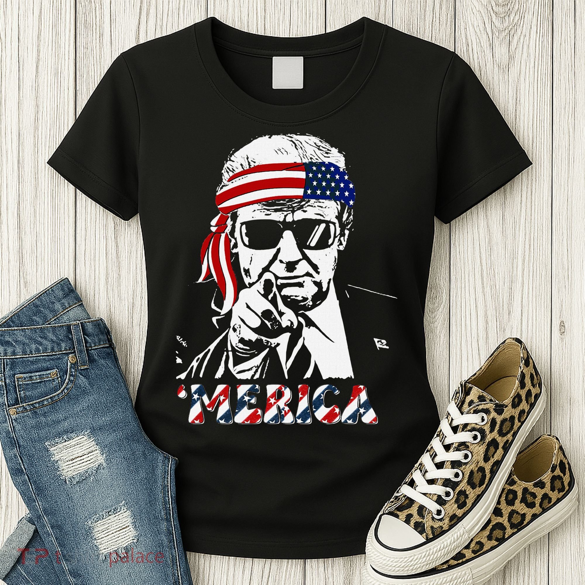 Merica Trump Happy American Flag Women's T-Shirt