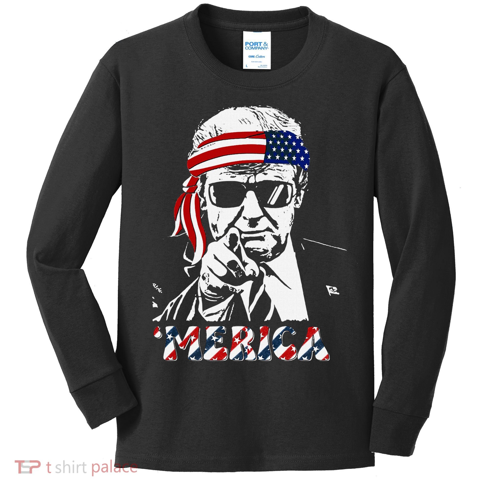 Merica Trump Happy American Flag Kids Long Sleeve Shirt
