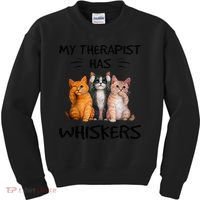 My Therapist Has Whiskers Funny Cat Lovers Kids Sweatshirt thumb 0