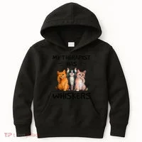 My Therapist Has Whiskers Funny Cat Lovers Kids Hoodie thumb 0