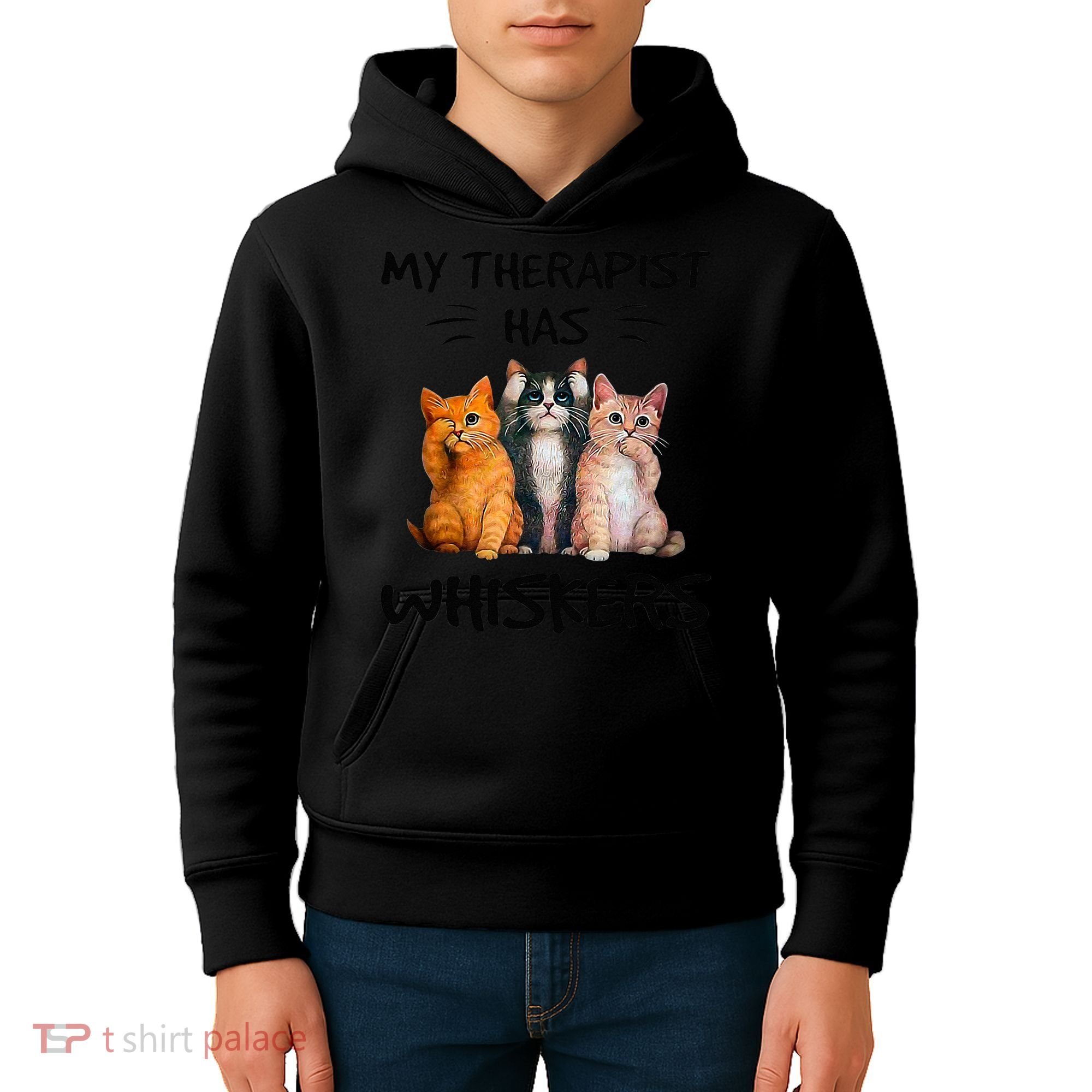 My Therapist Has Whiskers Funny Cat Lovers Kids Hoodie