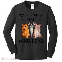 My Therapist Has Whiskers Funny Cat Lovers Kids Long Sleeve Shirt thumb 0
