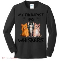 My Therapist Has Whiskers Funny Cat Lovers Kids Long Sleeve Shirt thumb 0