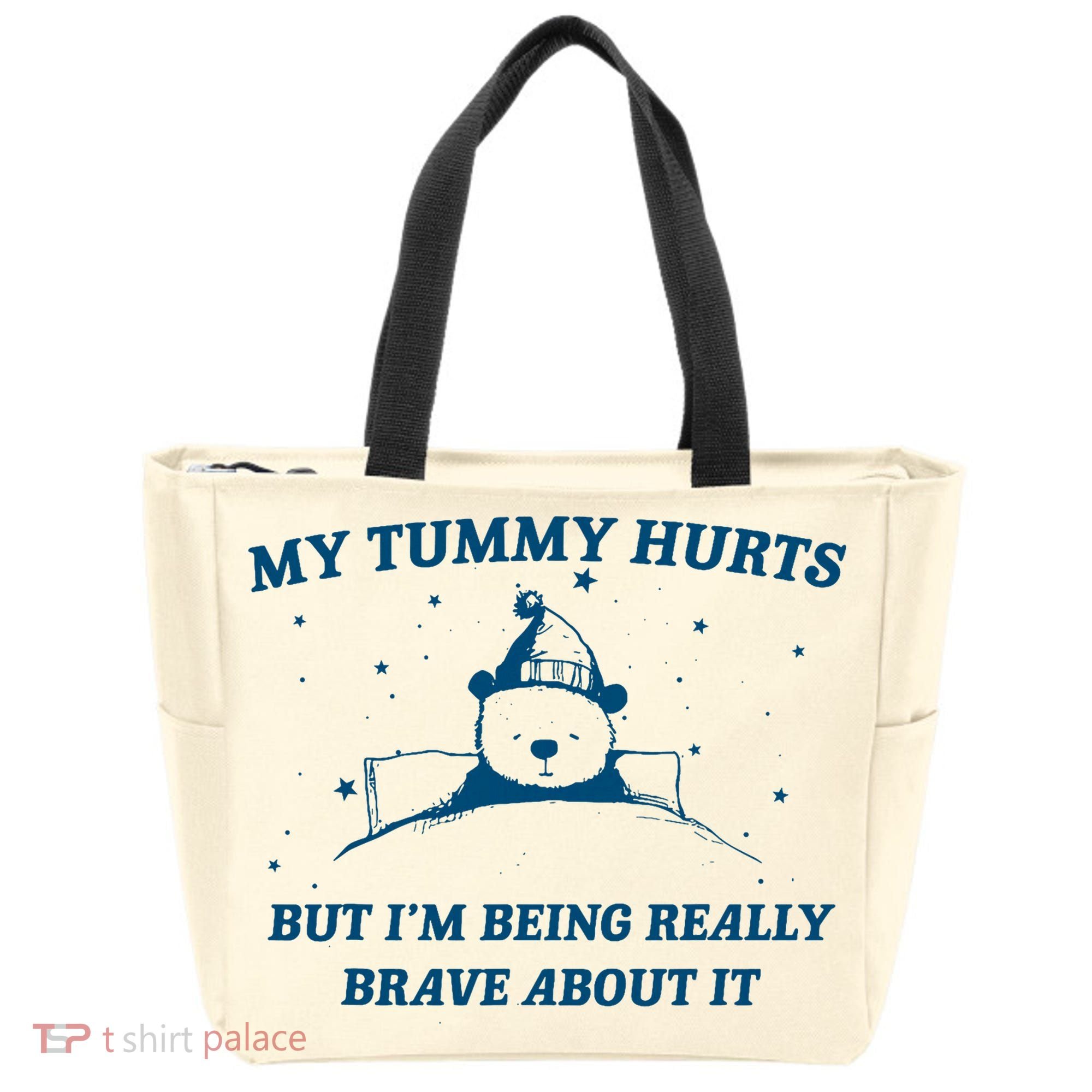 My Tummy Hurts Funny Bear Retro Cartoon Meme Old Cartoon Tote Bag