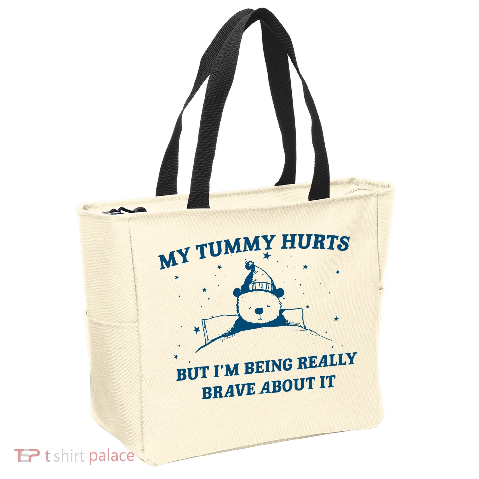 My Tummy Hurts Funny Bear Retro Cartoon Meme Old Cartoon Tote Bag