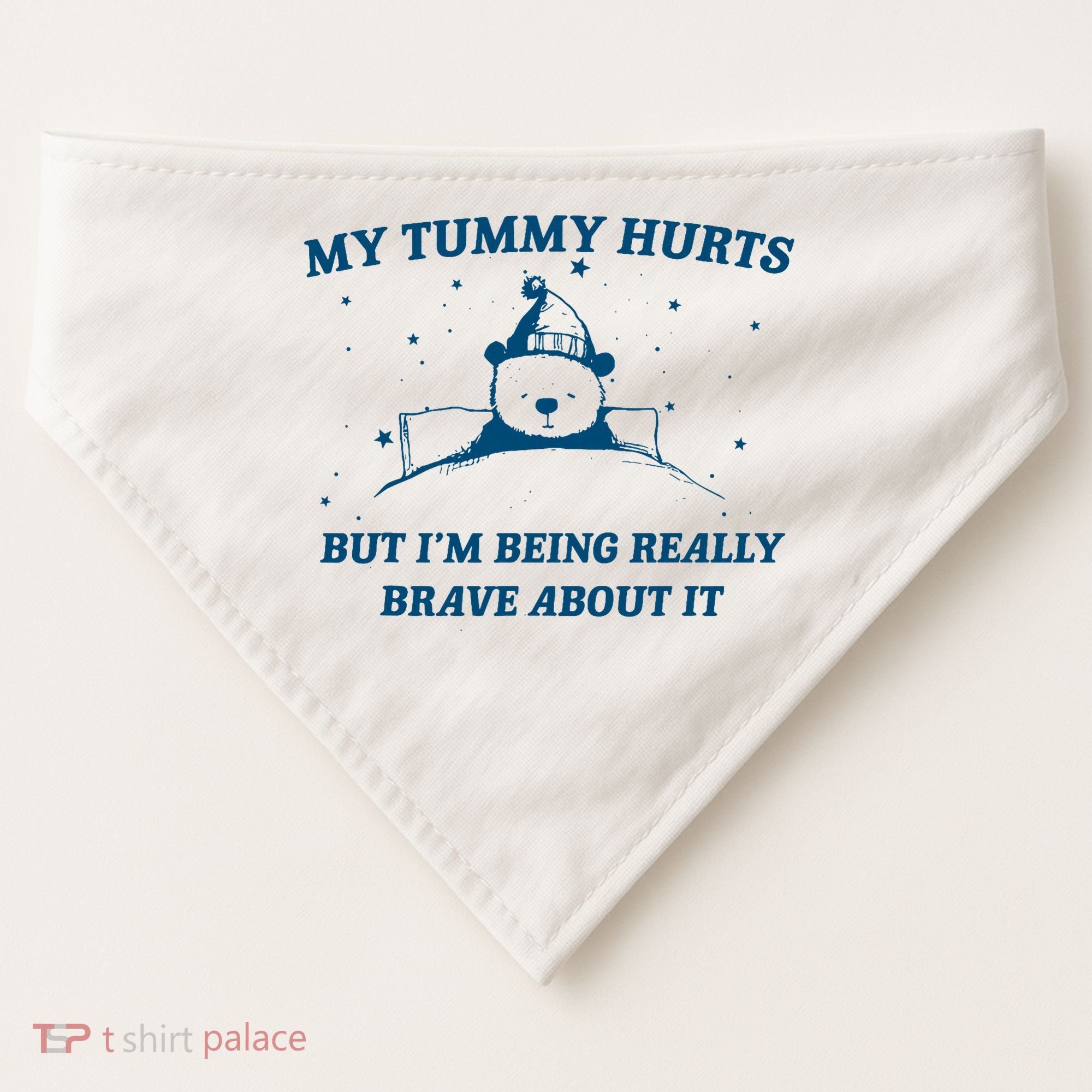 My Tummy Hurts Funny Bear Retro Cartoon Meme Old Cartoon USA-Made Doggie Bandana