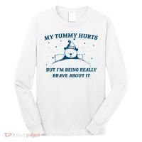 My Tummy Hurts Funny Bear Retro Cartoon Meme Old Cartoon Long Sleeve Shirt thumb 0