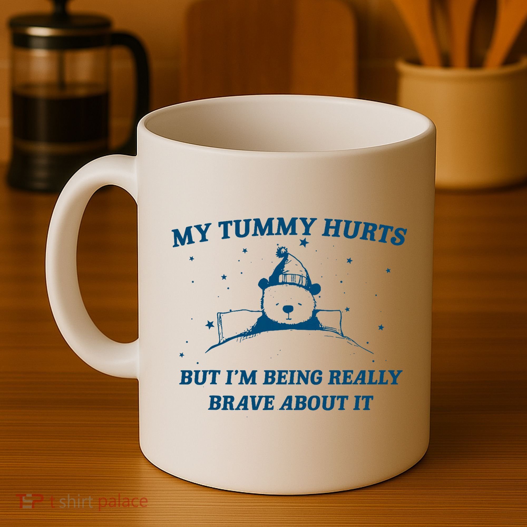 My Tummy Hurts Funny Bear Retro Cartoon Meme Old Cartoon Coffee Mug