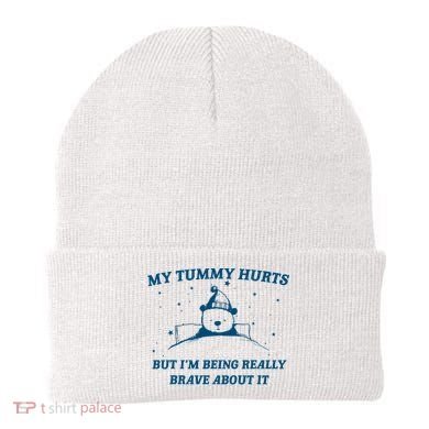 My Tummy Hurts Funny Bear Retro Cartoon Meme Old Cartoon Beanie