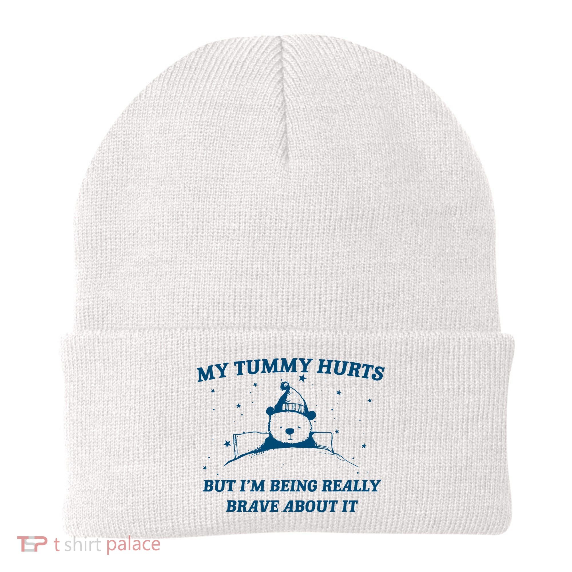 My Tummy Hurts Funny Bear Retro Cartoon Meme Old Cartoon Beanie