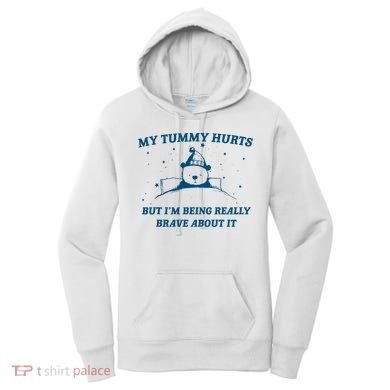 My Tummy Hurts Funny Bear Retro Cartoon Meme Old Cartoon Women's Hoodie