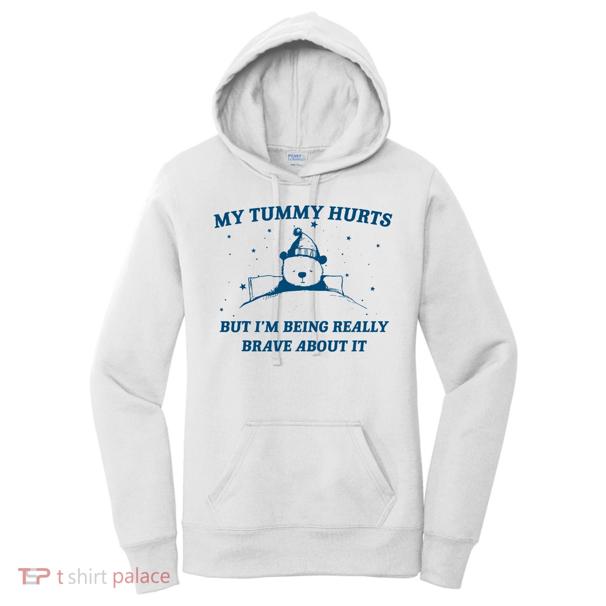 My Tummy Hurts Funny Bear Retro Cartoon Meme Old Cartoon Women's Hoodie
