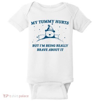 My Tummy Hurts Funny Bear Retro Cartoon Meme Old Cartoon Baby Bodysuit