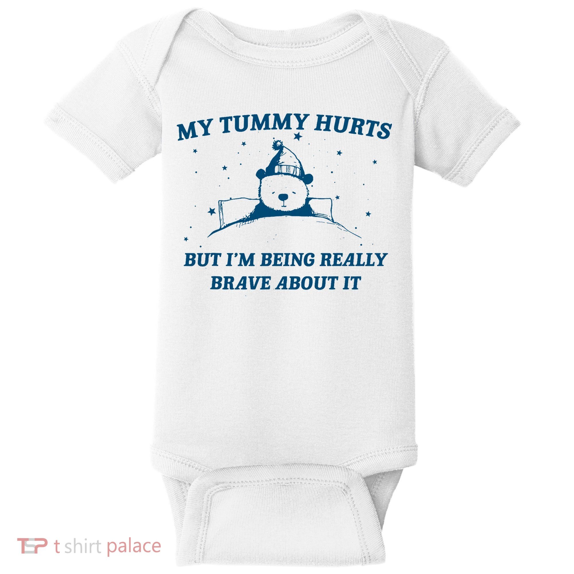 My Tummy Hurts Funny Bear Retro Cartoon Meme Old Cartoon Baby Bodysuit