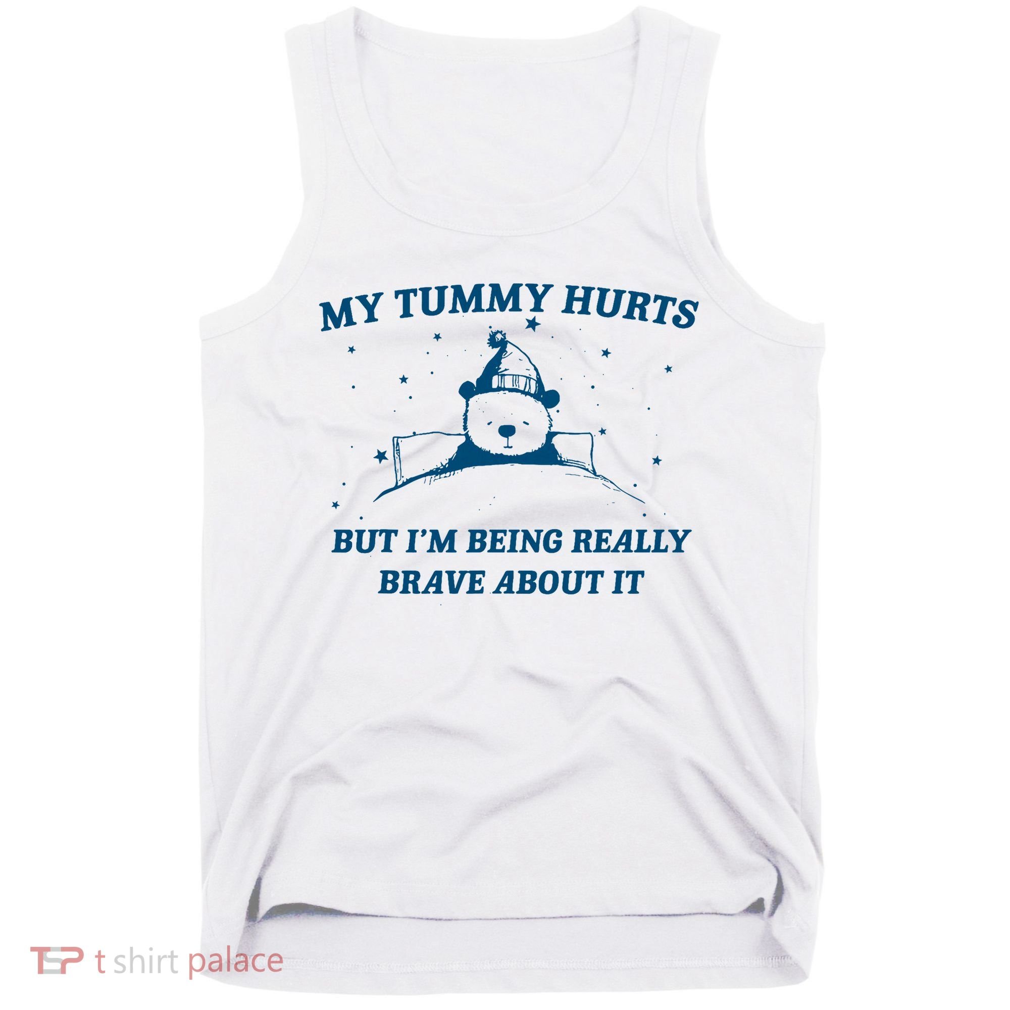 My Tummy Hurts Funny Bear Retro Cartoon Meme Old Cartoon Tank Top