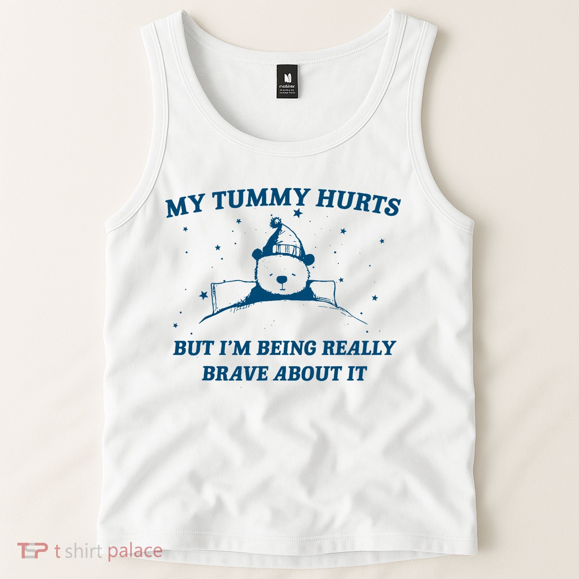 My Tummy Hurts Funny Bear Retro Cartoon Meme Old Cartoon Tank Top