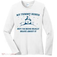 My Tummy Hurts Funny Bear Retro Cartoon Meme Old Cartoon Women's Long Sleeve Shirt thumb 0