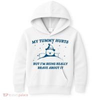 My Tummy Hurts Funny Bear Retro Cartoon Meme Old Cartoon Kids Hoodie thumb 0