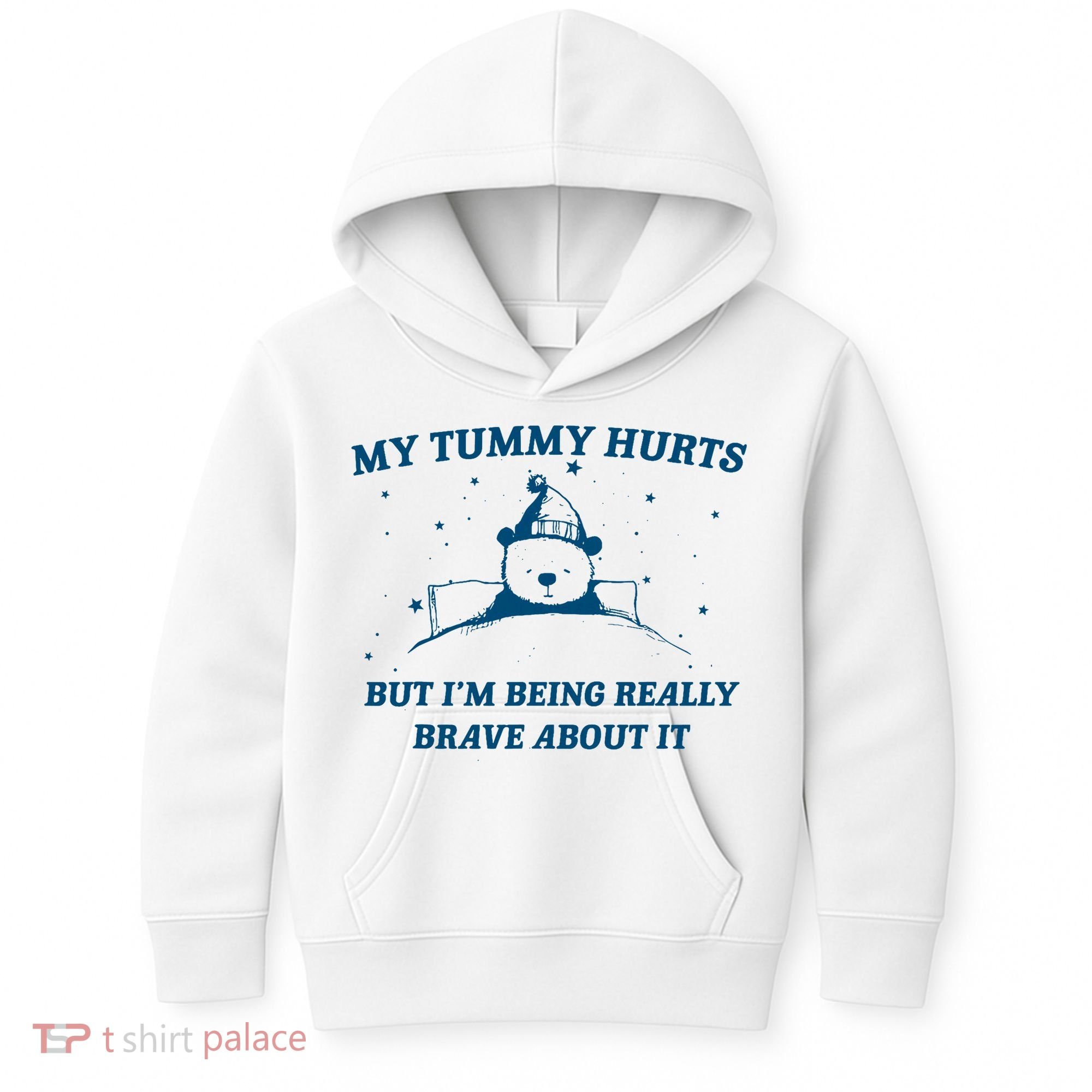 My Tummy Hurts Funny Bear Retro Cartoon Meme Old Cartoon Kids Hoodie