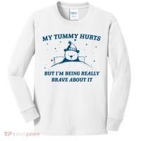 My Tummy Hurts Funny Bear Retro Cartoon Meme Old Cartoon Kids Long Sleeve Shirt thumb 0