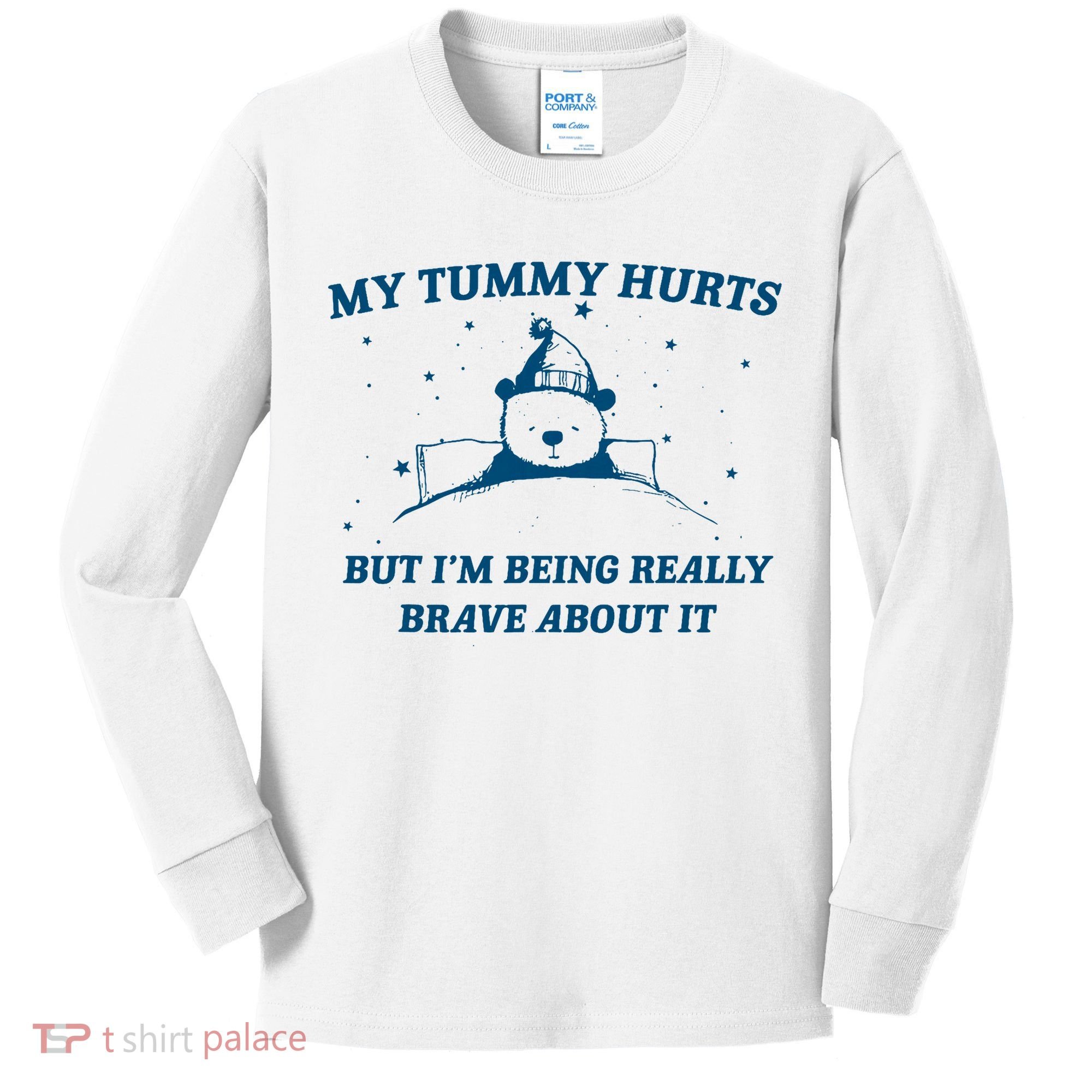 My Tummy Hurts Funny Bear Retro Cartoon Meme Old Cartoon Kids Long Sleeve Shirt