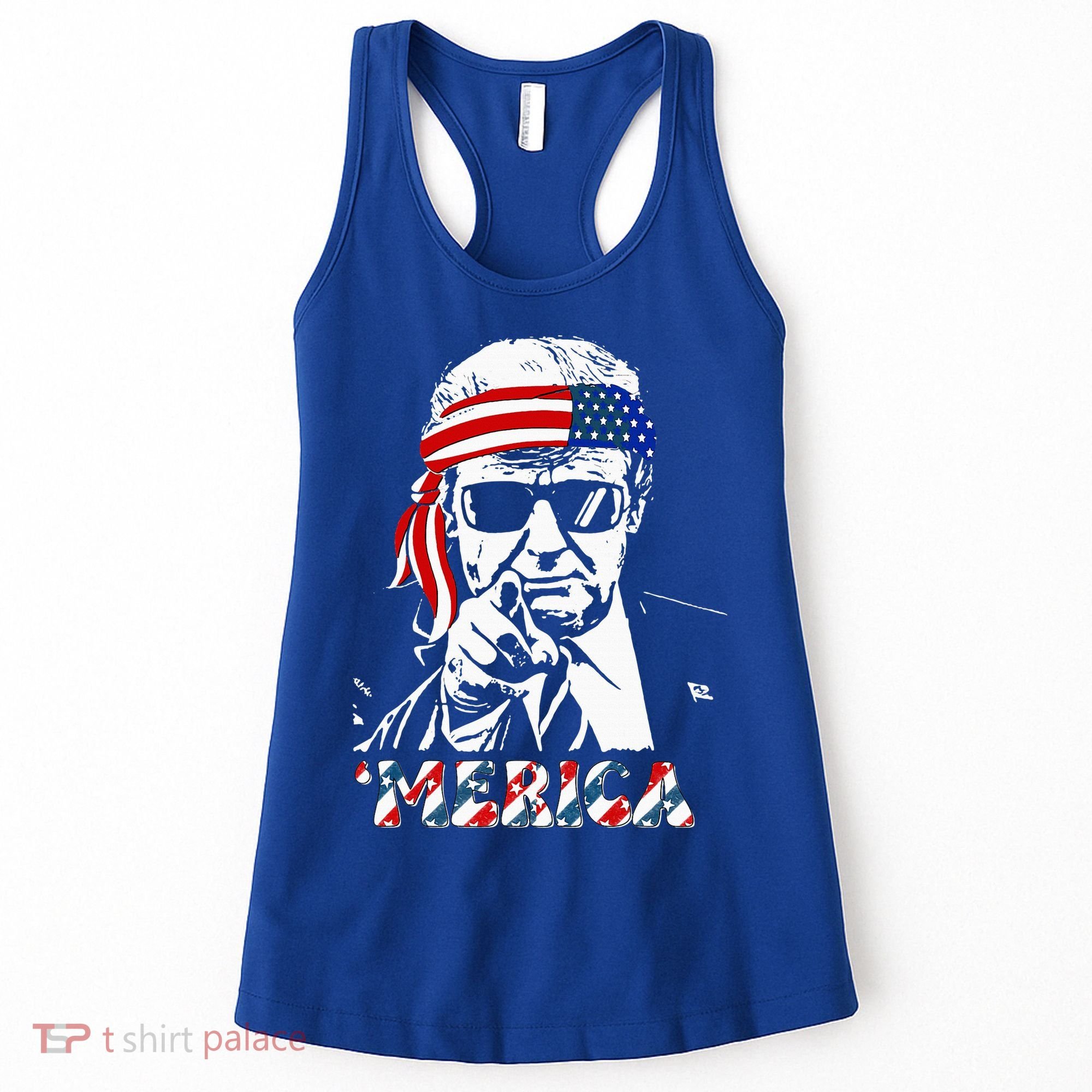 Merica Trump Happy 4th Of July Trump American Flag Women's Tank Top