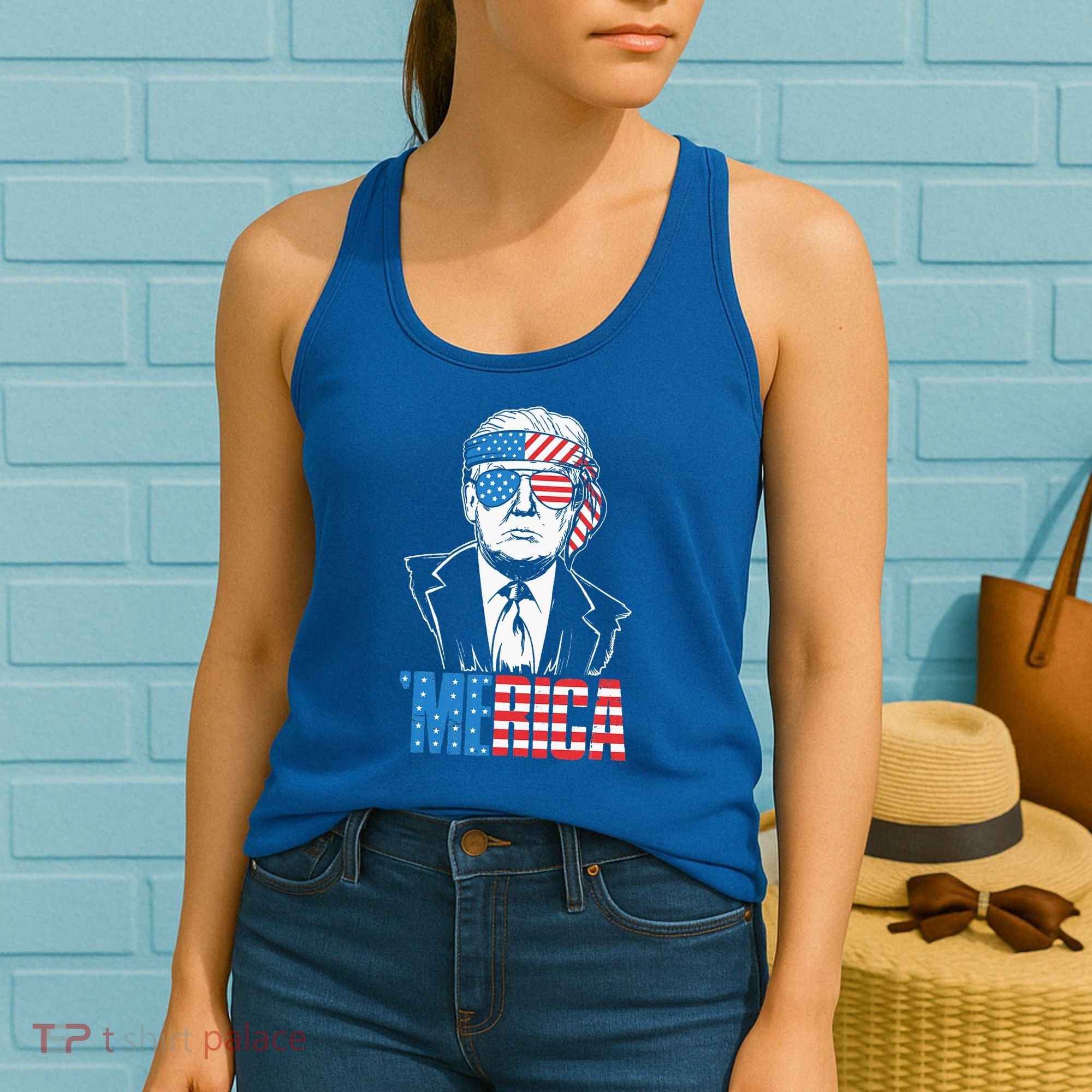 Merica Trump Happy 4th Of July Trump American Flag Women's Tank Top