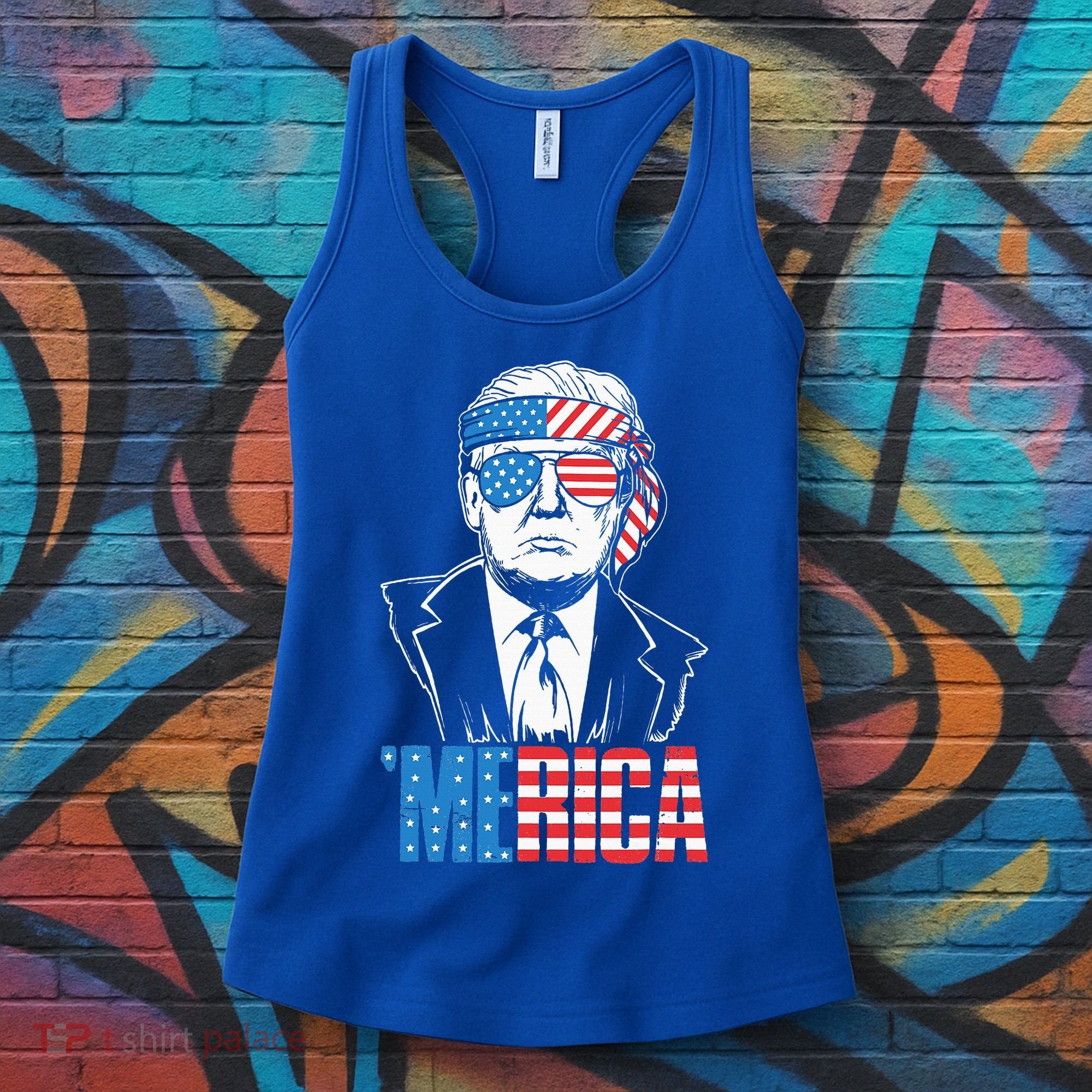 Merica Trump Happy 4th Of July Trump American Flag Women's Tank Top