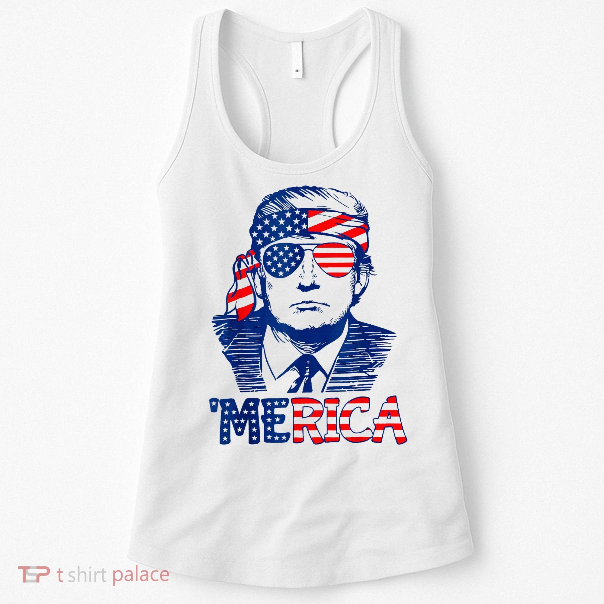 Merica Trump Happy 4th Of July Trump American Flag Fun Women's Tank Top