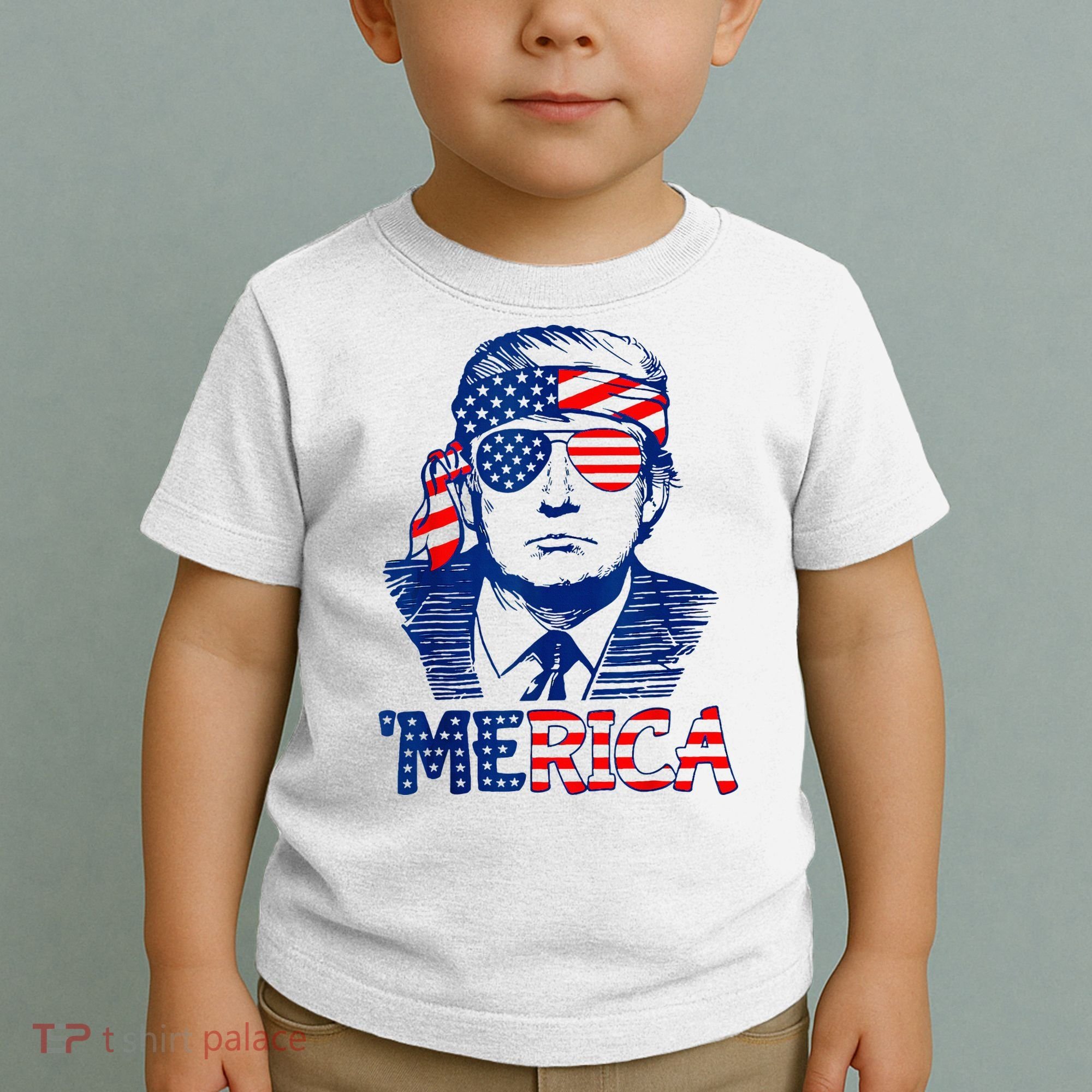 Merica Trump Happy 4th Of July Trump American Flag Fun Toddler T-Shirt