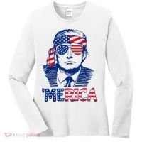 Merica Trump Happy 4th Of July Trump American Flag Fun Women's Long Sleeve Shirt thumb 0