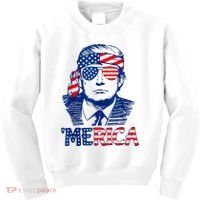 Merica Trump Happy 4th Of July Trump American Flag Fun Kids Sweatshirt thumb 0