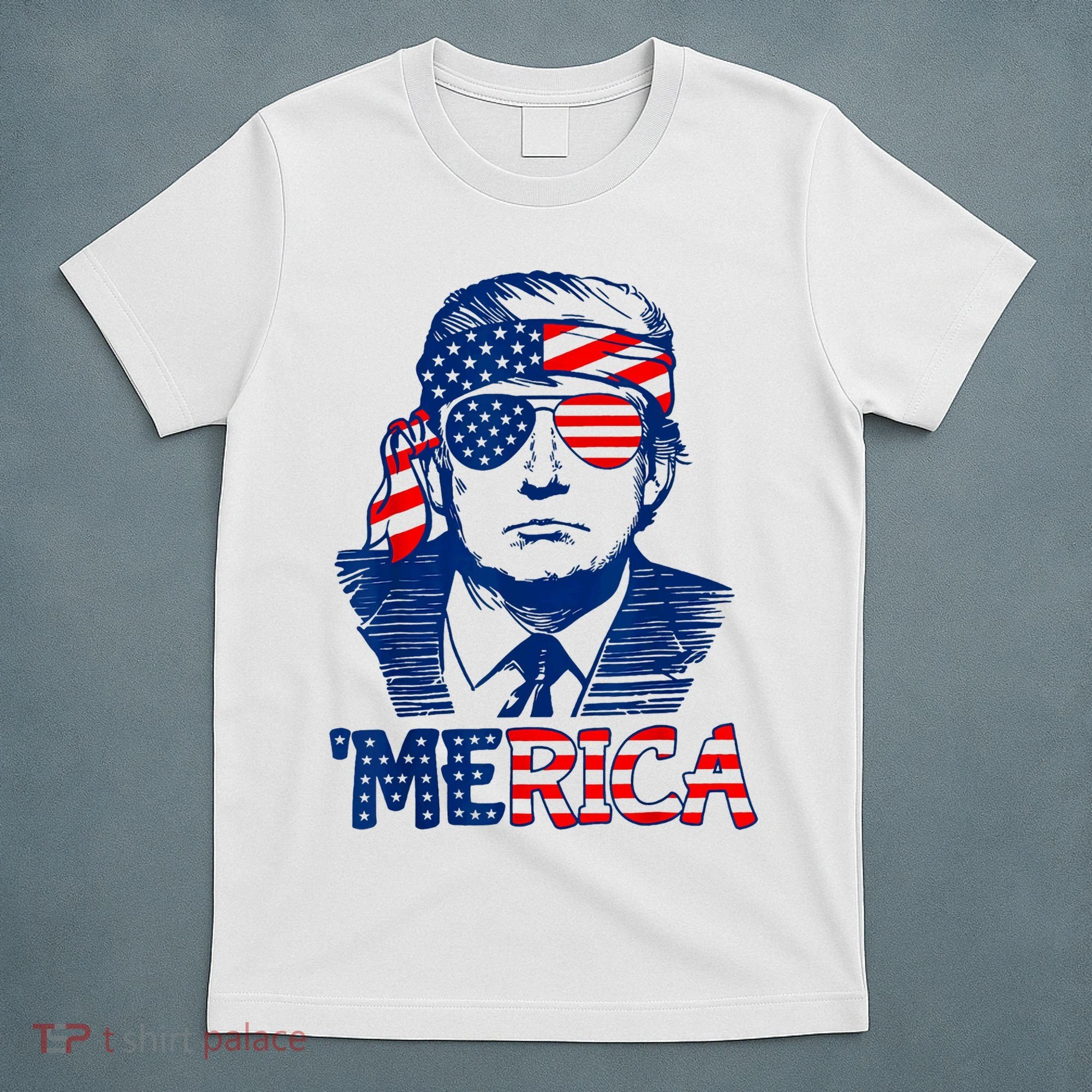 Merica Trump Happy 4th Of July Trump American Flag Fun T-Shirt