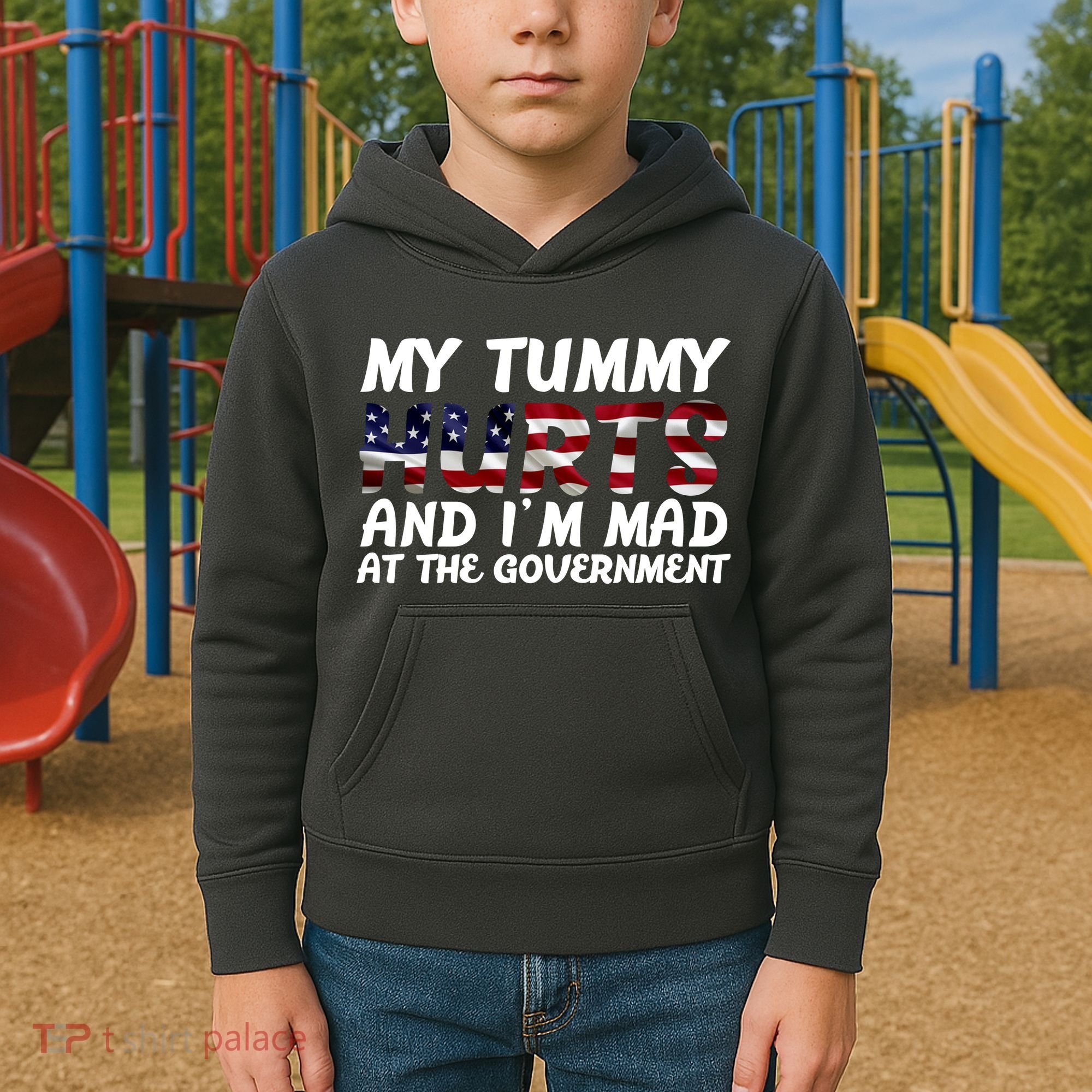 My Tummy Hurts And I'm Mad At The Government Kids Hoodie