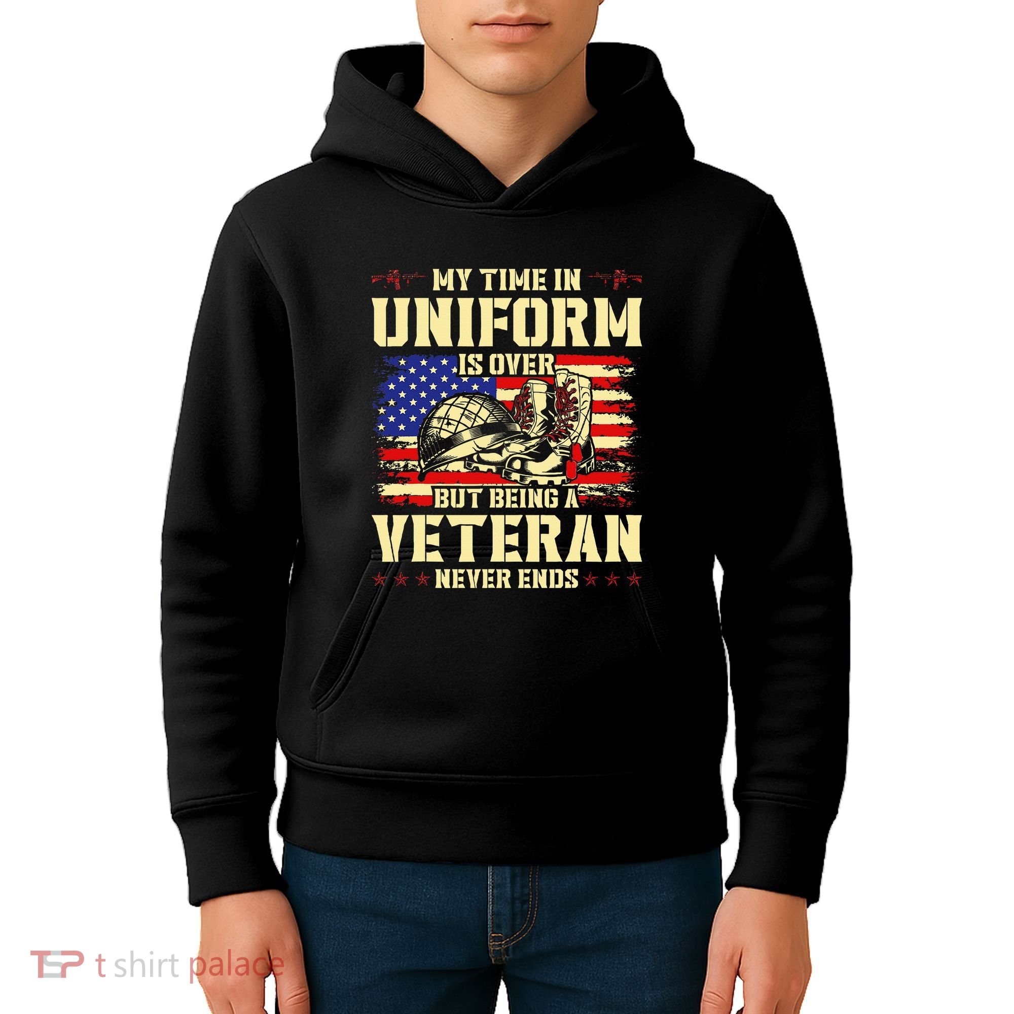 My Time In Uniform Is Over But Being A Veteran Never Ends Kids Hoodie