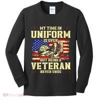 My Time In Uniform Is Over But Being A Veteran Never Ends Kids Long Sleeve Shirt thumb 0