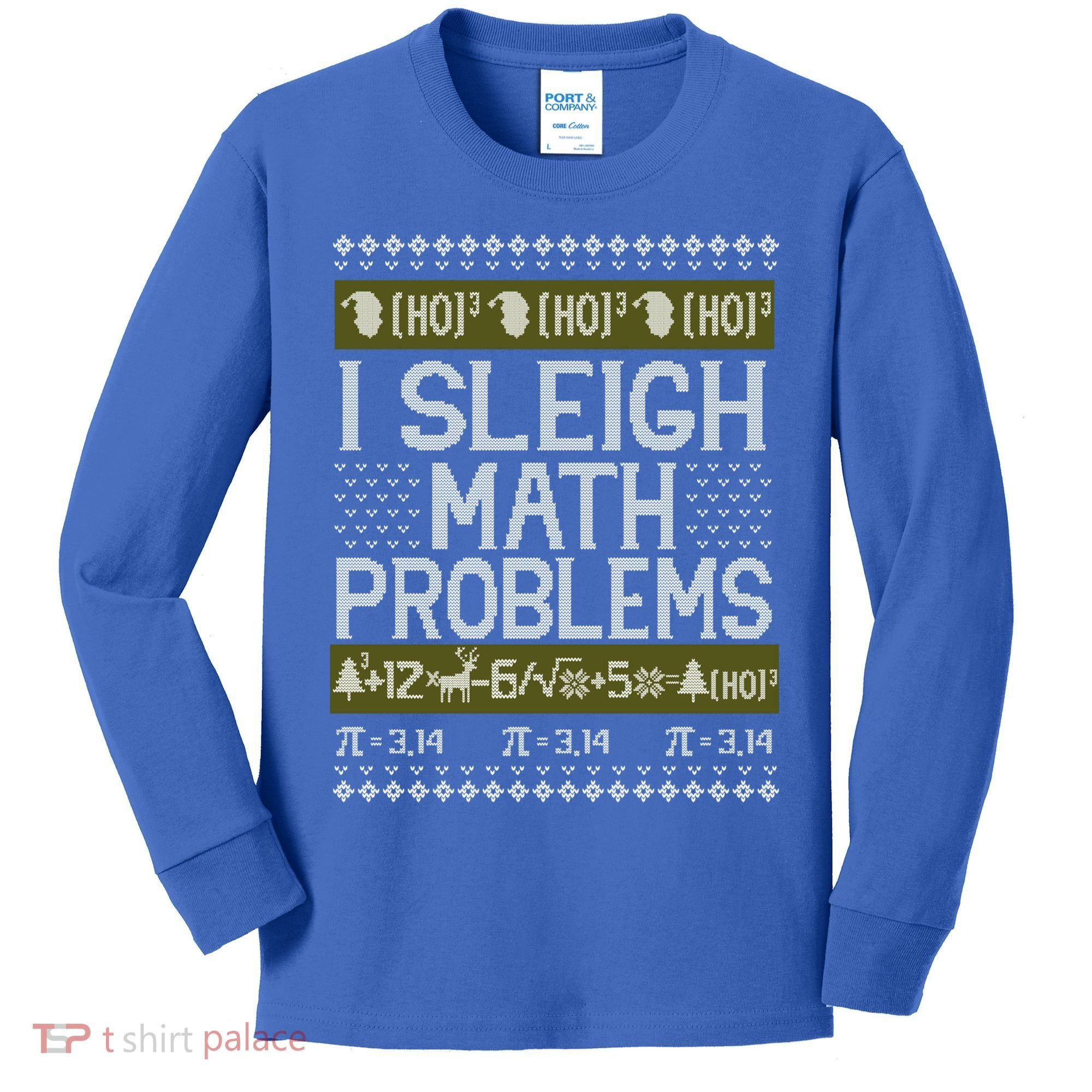 Math Teacher I Sleigh Math Problems Christmas Ugly Sweater Gift Kids Long Sleeve Shirt