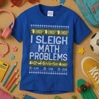 Math Teacher I Sleigh Math Problems Christmas Ugly Sweater Gift Kids T-Shirt thumb 3