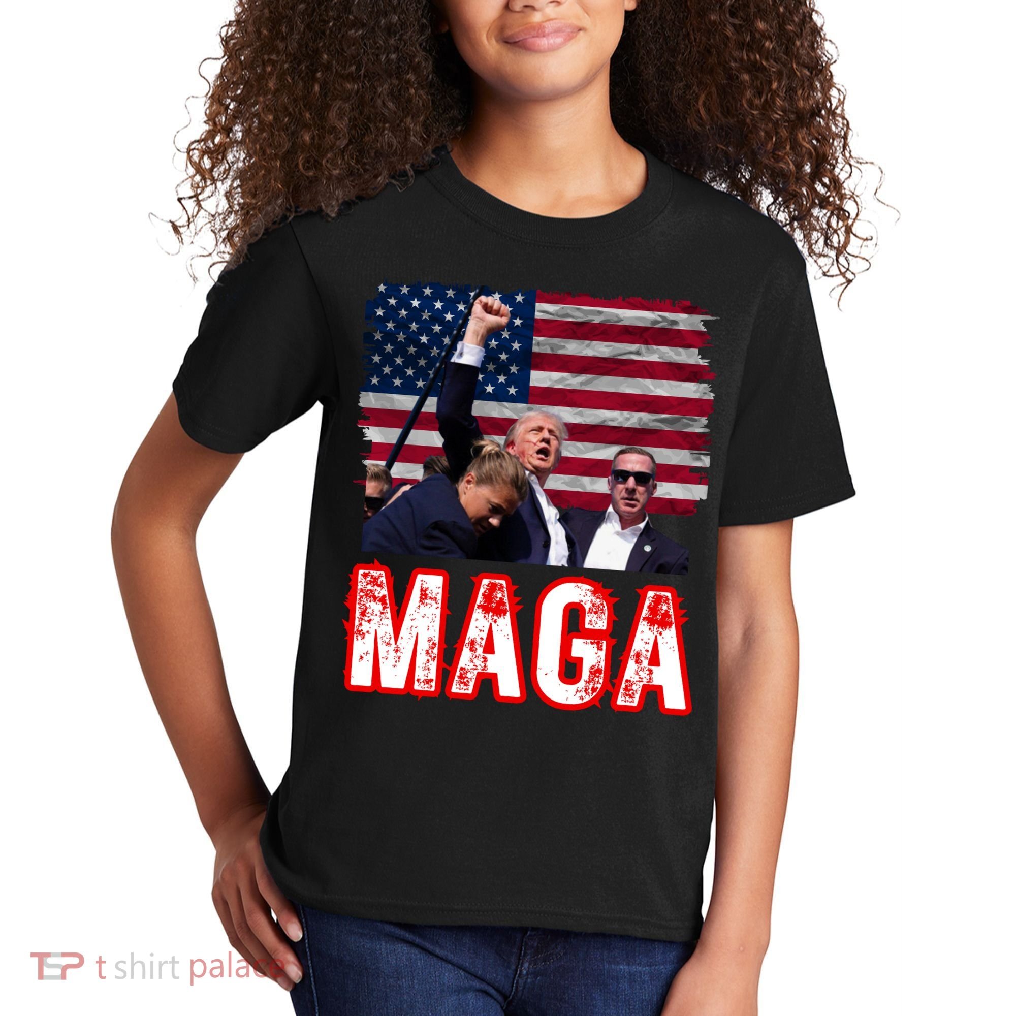 Maga Trump Iconic Fist Raised Kids T-Shirt