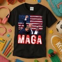 Maga Trump Iconic Fist Raised Kids T-Shirt thumb 3
