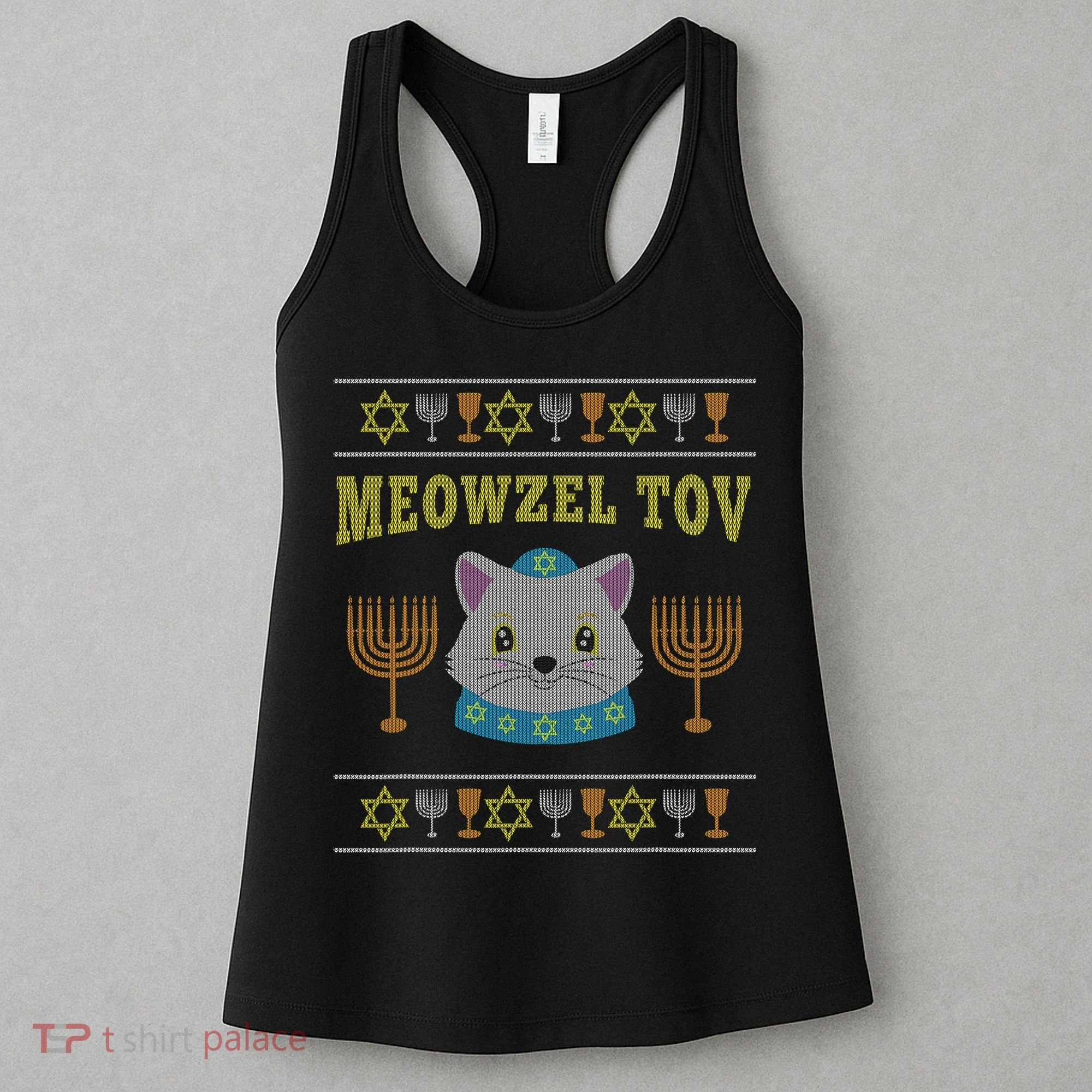 Meowzel Tov Jewish Cat Ugly Christmas Hanukkah  Women's Tank Top