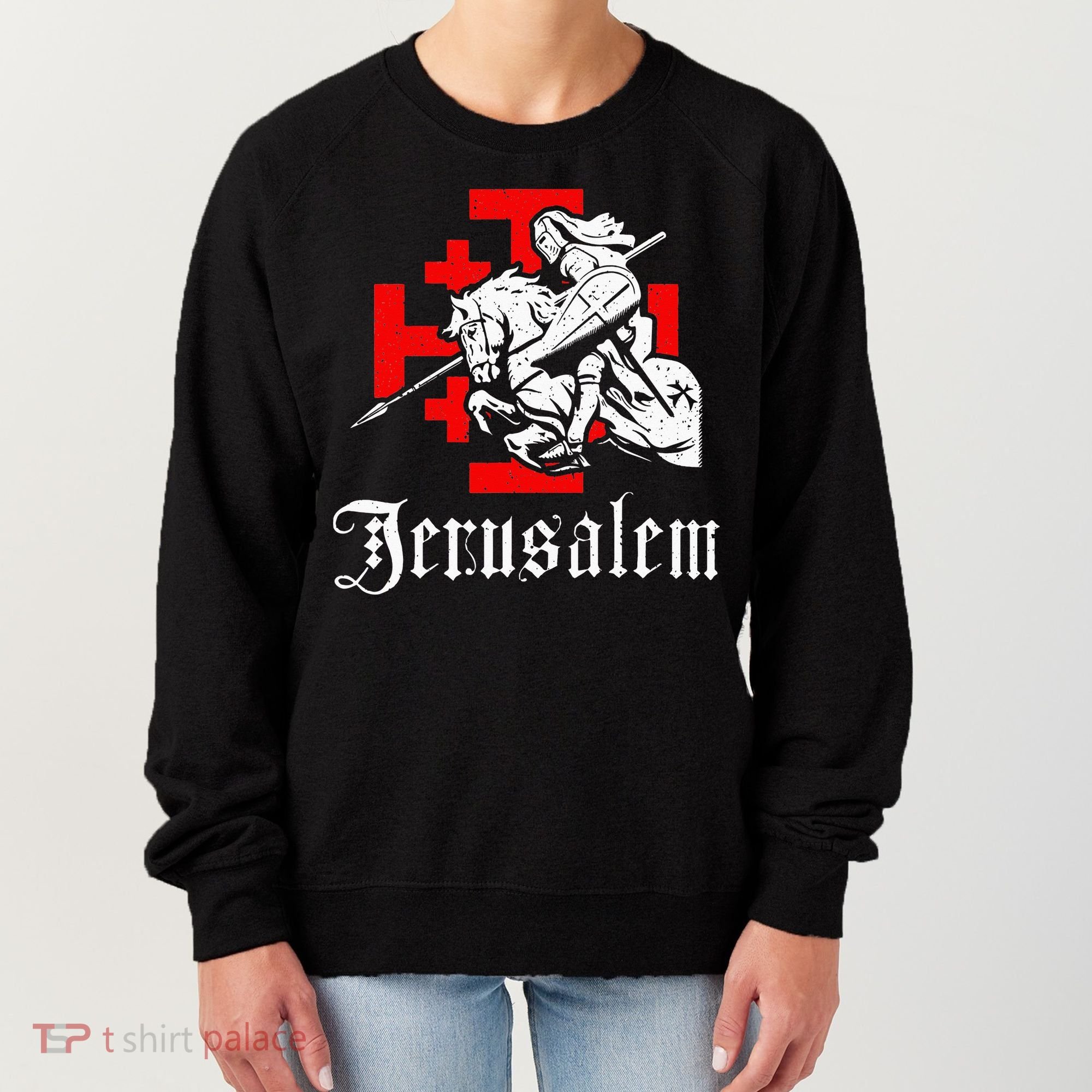 Medieval Templar Knight On War Horse Jerusalem Cross Women's Sweatshirt
