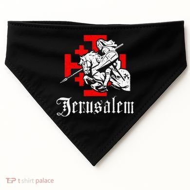 Medieval Templar Knight On War Horse Jerusalem Cross USA-Made Doggie Bandana