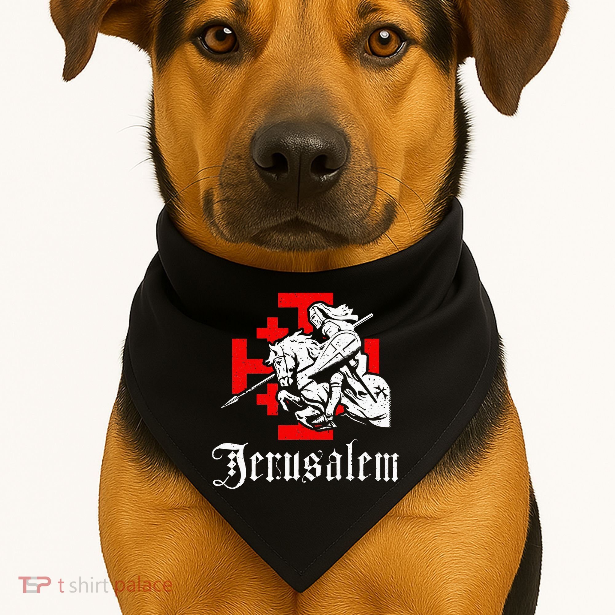 Medieval Templar Knight On War Horse Jerusalem Cross USA-Made Doggie Bandana