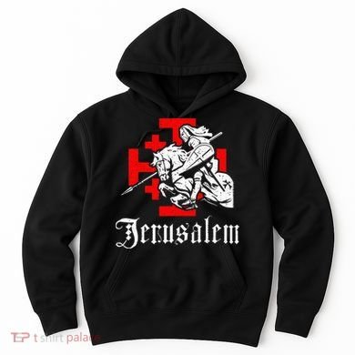 Medieval Templar Knight On War Horse Jerusalem Cross Hoodie