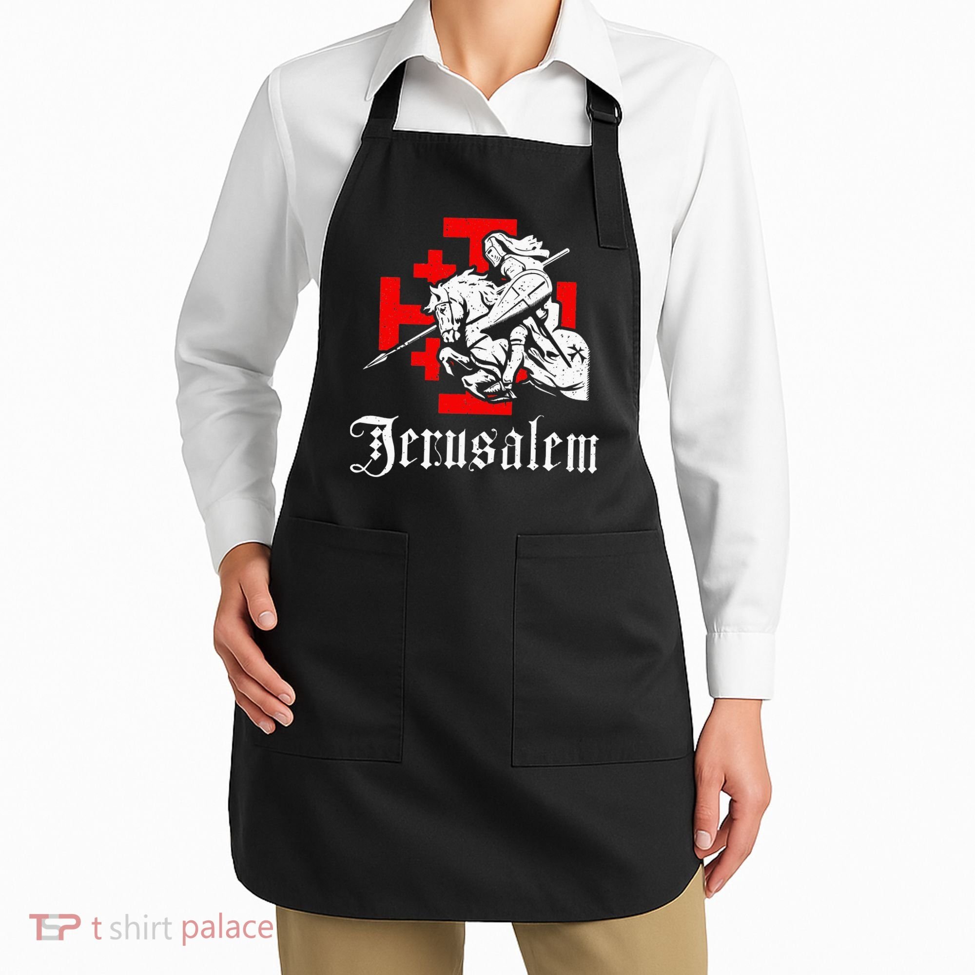 Medieval Templar Knight On War Horse Jerusalem Cross Apron