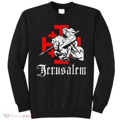 Medieval Templar Knight On War Horse Jerusalem Cross Sweatshirt